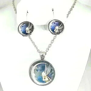 NWOT Beautiful Time Gem Angel Necklace Drop Earrings